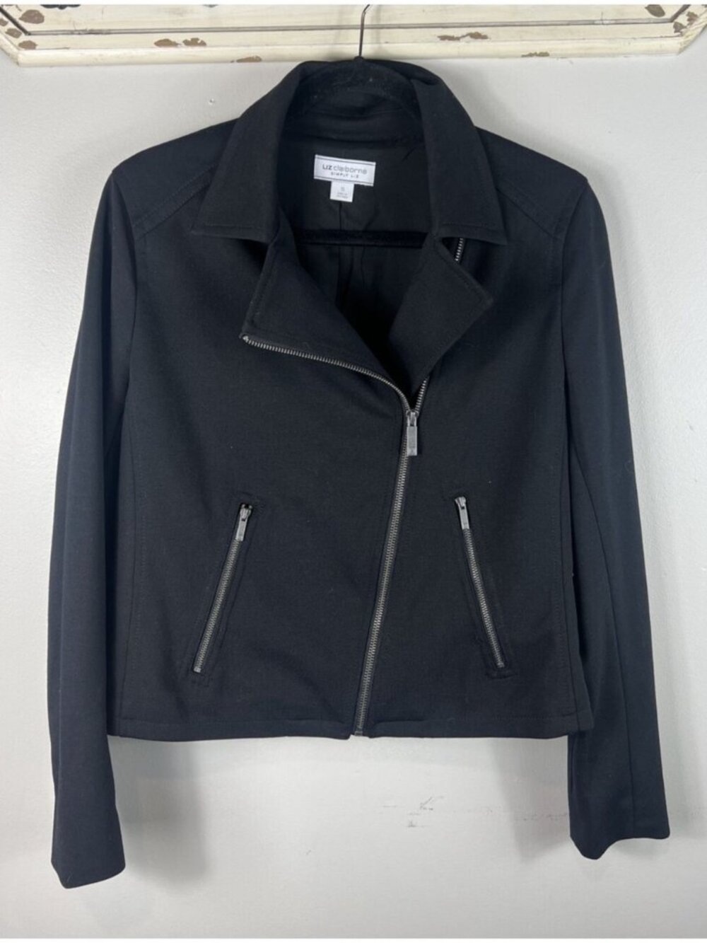 Liz Claiborne Black Moto Jacket Zip Pockets Small